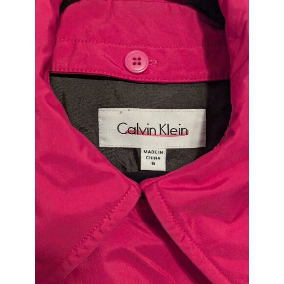 Calvin Klein Womens Magenta Pink Rain Jacket Wool Lined Peacoat Belted Size 6 - Picture 3 of 14